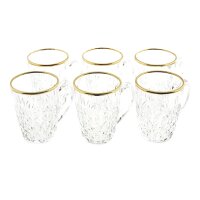 Sunay 6er Gläser-Set mit Henkel Gold Umrandung 203 ml Transparent mit Muster