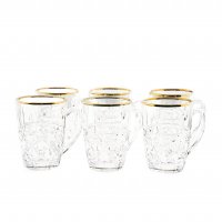 Sunay 6er Gläser-Set mit Henkel Gold Umrandung 203 ml Transparent mit Muster