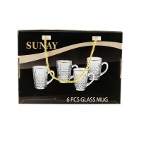 Sunay 6er Gläser-Set mit Henkel Gold Umrandung 203...