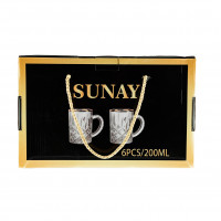 Sunay 6er Gläser-Set mit Henkel Gold Umrandung 200...
