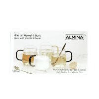 Almina 4er Glas Set mit Henkel aus Hochwertigem Brosilikatglas 520 ml Transparent