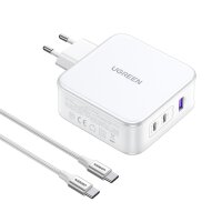 Ugreen Nexode CD289 GaN-Netzwerkladegerät USB-A/2xUSB-C 140 W + USB-C – USB-C-Kabel 1,5 m – Weiß