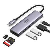 Ugreen Multifunktions-HUB USB Typ C - 2x USB 3.2 Gen 1 / HDMI 4K 60Hz / SD- und TF-Kartenleser / USB Typ C PD 100W grau