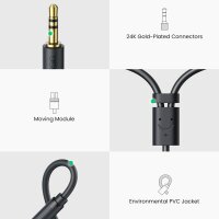 Ugreen Audioadapter Klinke 3,5 mm Stecker auf 2 x RCA Buchse Kabel 0,25 m grau