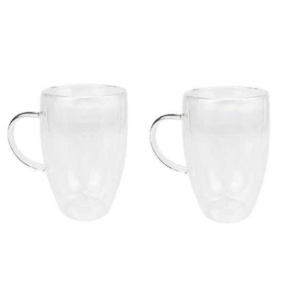 2er Set Doppelwandiges Thermoglas mit Henkel Teetassen Doppelwand Glas Kaffeetassen transparent