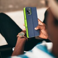 Buch Tasche "Fancy" kompatibel mit Motorola Moto G14 Etui mit Standfunktion, Kartenfach Blau-Grün