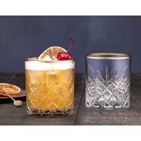 Pasabahce 52790 Whisky Glas Tumbler Timeless im Kristall-Design, Höhe 9,6 cm, 345 ml, 4 Stück, Retro-Design gold