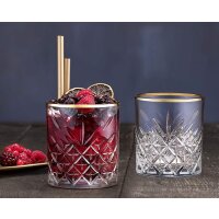 Pasabahce 52790 Whisky Glas Tumbler Timeless im Kristall-Design, Höhe 9,6 cm, 345 ml, 4 Stück, Retro-Design gold