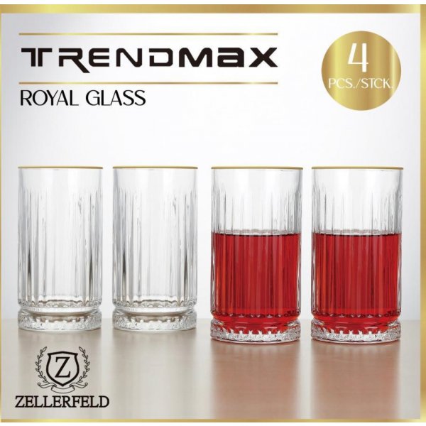 Zellerfeld 4er- Set Glas mit Goldumrandung Trinkgläser Wassergläser transparent Royal Glas