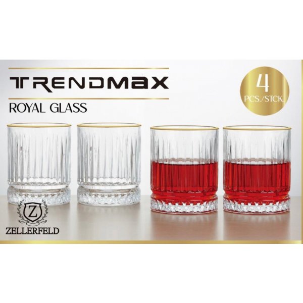 Zellerfeld 4er Trinkgläser-Set transparent mit Gold Umrandung Wassergläser Saftgläser Royal Glas