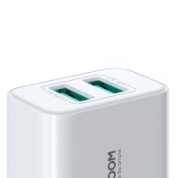 Joyroom Wandladegerät JR-TCN04 2xUSB-A 10,5W 2,1A Netzladegerät - Weiß Schnelles Laden