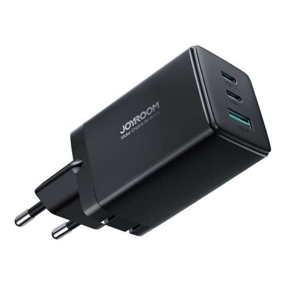 Joyroom schnelles GaN-Ladegerät 65 W USB-A, 2x USB-C schwarz + USB-C - USB-C-Kabel 100 W 1,2 m (TCG01)