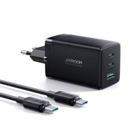 Joyroom schnelles GaN-Ladegerät 65 W USB-A, 2x USB-C schwarz + USB-C - USB-C-Kabel 100 W 1,2 m (TCG01)