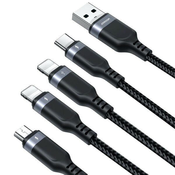 4in1 USB-Kabel USB-A - USB-C / 2 x iPhone / Micro zum Laden und Datenübertragung 1,2m Joyroom S-1T4018A18 - schwarz