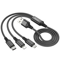 HOCO 3in1 Kabel USB zu iPhone Anschluss + Micro + Typ C X76 schwarz 1 m
