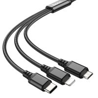 HOCO 3in1 Kabel USB zu iPhone Anschluss + Micro + Typ C X76 schwarz 1 m