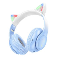 HOCO Kabellose Kopfhörer Blau mit Bluetooth W42 Katzenohr kirschblüte AUX Anschluss