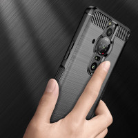 Carbon-Hülle kompatibel mit Sony Xperia Pro-I Flexible Silikon-Carbon-Abdeckung Schwarz