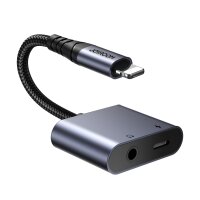 Joyroom SY-L01 iPhone zu iPhone-Anschluss / 3,5-mm-Miniklinken-DAC-Adapter 2in1 – Schwarz