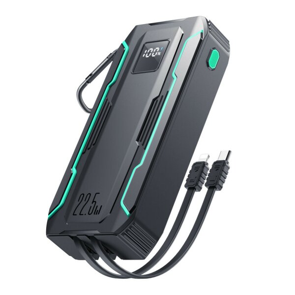 Joyroom JR-L018 22,5 W 20000 mAh Powerbank mit integrierten USB-C-/ iPhone Kabeln – Schwarz