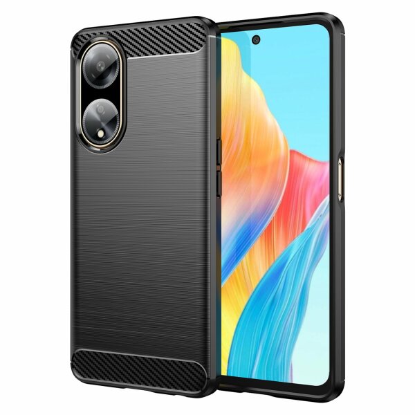 Silikon Hülle Bumper Carbon kompatibel mit Oppo A98 5G Case TPU Soft Handyhülle Cover Schutzhülle Schwarz