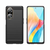 Silikon Hülle Bumper Carbon kompatibel mit Oppo A98 5G Case TPU Soft Handyhülle Cover Schutzhülle Schwarz