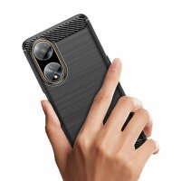 Silikon Hülle Bumper Carbon kompatibel mit Oppo A98 5G Case TPU Soft Handyhülle Cover Schutzhülle Schwarz