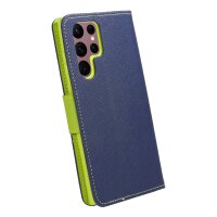 Buch Tasche "Fancy" kompatibel mit SAMSUNG GALAXY S23 FE Etui mit Standfunktion, Kartenfach Blau-Grün