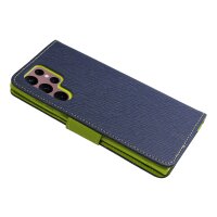 Buch Tasche "Fancy" kompatibel mit SAMSUNG GALAXY S23 FE Etui mit Standfunktion, Kartenfach Blau-Grün