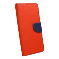 Buch Tasche "Fancy" kompatibel mit SAMSUNG GALAXY S24 Etui mit Standfunktion, Kartenfach Rot-Blau