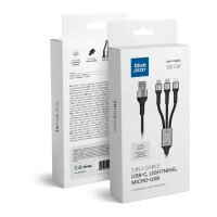 Datenkabel Blue Star – 3in1 mit Micro-USB-, USB-C- und iPhone-Buchsen