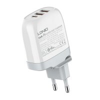 GaN-Ladegerät LDNIO Schnellladegerät A3511Q, 2x USB + USB-C, 65W (weiß)