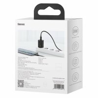 Baseus Super Si Schnellladegerät 1C 25W EU Sets Schwarz + Mini Schwarz Kabel Typ-C auf Typ-C 3A 1m