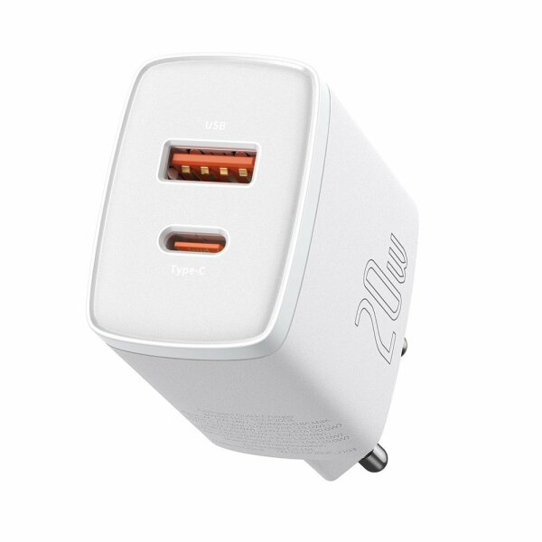 Baseus Compact Schnellladegerät USB / USB Type C 20W 3A Power Delivery Quick Charge 3.0 weiß