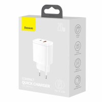 Baseus Compact Schnellladegerät USB / USB Type C 20W 3A Power Delivery Quick Charge 3.0 weiß