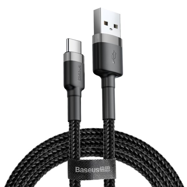 Baseus Cafule Ladekabel strapazierfähiges Nylonkabel USB / USB-C QC3.0 3A 1M schwarz-grau