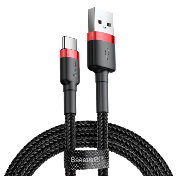 Baseus Cafule Cable durabel Kabel mit Nylon geflochtenes Ladekabel USB / USB-C QC3.0 3A 1M schwarz-rot (CATKLF-B91)