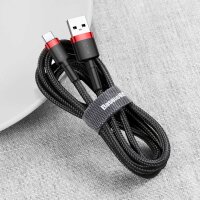 Baseus Cafule Cable durabel Kabel mit Nylon geflochtenes Ladekabel USB / USB-C QC3.0 3A 1M schwarz-rot (CATKLF-B91)