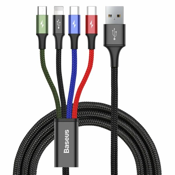 Baseus Kabel USB Kabel 4in1 iPhone / 2x USB Typ C / Micro USB Kabel mit Nylon geflochtenes 3.5A 1.2m schwarz (CA1T4-B01)