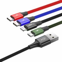 Baseus Kabel USB Kabel 4in1 iPhone / 2x USB Typ C / Micro USB Kabel mit Nylon geflochtenes 3.5A 1.2m schwarz (CA1T4-B01)