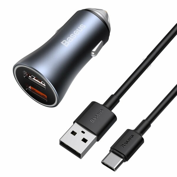 Quick Charger Auto Ladegerät 2x USB 40 W Quick Charge SCP FCP AFC + USB - USB Typ C Kabel grau (TZCCJD-A0G)