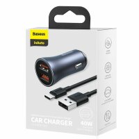 Quick Charger Auto Ladegerät 2x USB 40 W Quick Charge SCP FCP AFC + USB - USB Typ C Kabel grau (TZCCJD-A0G)