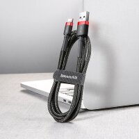 Baseus Nylonkabel USB zu USB-C – 3M Schnellladekabel 2A, Schwarz-Rot