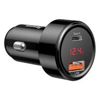 Baseus Autoladegerät 45W – 6A Schnellladegerät mit 1x USB und 1x Type-C Anschluss, Schwarz