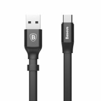 Baseus Nimble Flachkabel USB / USB-C Kabel mit Halter 2A 0.23M schwarz (CATMBJ-01)