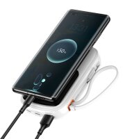 Baseus Qpow Digital Display Powerbank mit Schnellladung 20000 mAh 22,5 W QC/PD/SCP/FCP mit integriertem USB-C-Kabel weiß