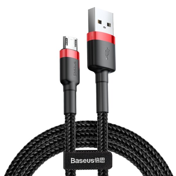 Baseus Cafule Cable durabel Kabel mit Nylon geflochtenes Ladekabel USB / micro USB QC3.0 2.4A 1M schwarz-rot (CAMKLF-B91)