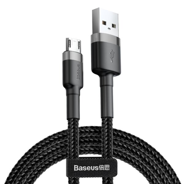 Baseus Cafule Cable strapazierfähiges Nylonkabel USB / Micro USB 1.5A 2M schwarz-grau (CAMKLF-CG1)