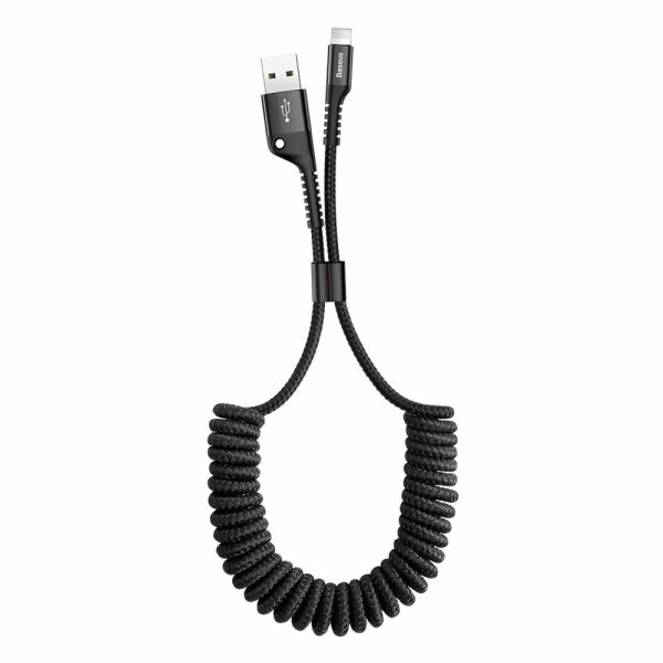 Baseus Fish Eye Spring Data Cable Frühling Kabel USB / Lightning 1M 2A schwarz (CALSR-01)