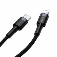 Baseus Cafule Cable durabel Kabel mit Nylon geflochtenes Ladekabel USB Type C PD / Lightning 18W QC3.0 1M schwarz-grau (CATLKLF-G1)